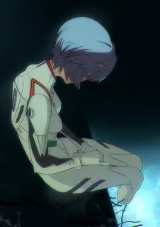 🌟 Rei Ayanami Neon Genesis Evangelion Anime, weiblich, traurig, sitzend, Charakter, Sci-Fi telegram sticker