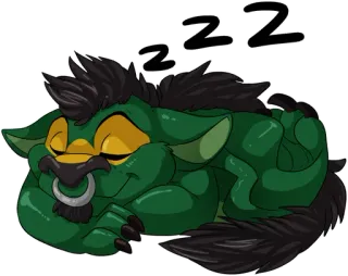 💤 zzzz спящий, животное, монстр, бык, отдых, зеленый, фэнтези whatsapp sticker