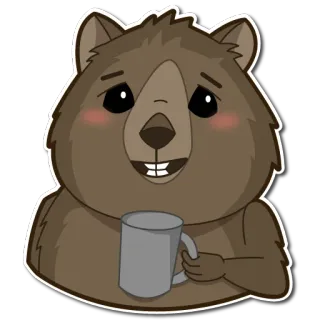 😬 Quokka, animal, cute, kawaii, happy, coffee, mug telegram sticker