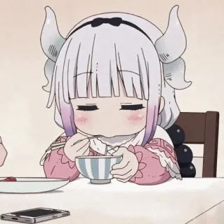 ☁️ Kanna Kamui Miss Kobayashi's Dragon Maid Anime, Smok, Kawaii, Słodkie, Jedzenie, Jedzenie, Kreskówka telegram sticker