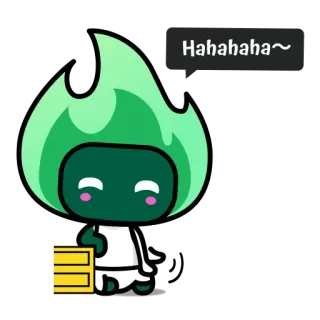 😄 Hahahaha~ desenho animado, chama verde, fofo, engraçado, rindo, humor, expressão whatsapp sticker