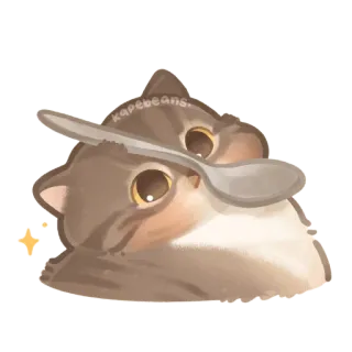 😵‍💫 kucing, hewan, sendok, imut, kawaii, stiker, lucu, meme whatsapp sticker
