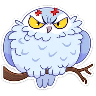 😠 búho, enojado, pájaro, dibujo animado, animal, búho nival, rama whatsapp sticker
