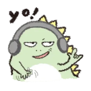 🎋 you! dinosaure, dessin animé, écouteurs, musique, mignon, autocollant telegram sticker
