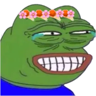 😂 Pepe the Frog Pepe, katak, meme, mahkota bunga, budaya internet whatsapp sticker
