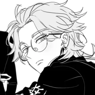 🖤 anime, manga, character, glasses, earrings, black and white whatsapp sticker