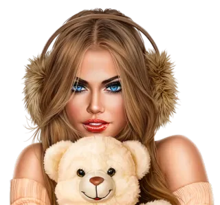 🎧 mujer, osito de peluche, invierno, pelo rubio, orejeras telegram sticker