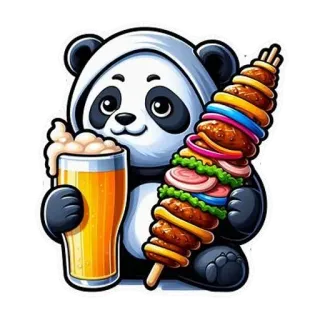 🌟 Panda, Cerveza, Comida, Brocheta, Colorido, Lindo, Dibujos animados whatsapp sticker