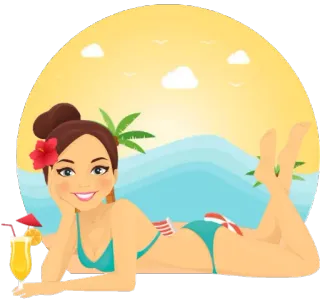 🏖 Strand, Frau, Bikini, Entspannung, Urlaub, Sommer, Cocktail whatsapp sticker