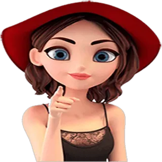 😳 kreskówka, dziewczyna, kobieta, wskazywanie, kapelusz, moda, brunetka, czerwony kapelusz telegram sticker