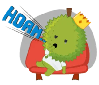 😦 HOAM! durian, owoc, kreskówka, król, kanapa, śpiący, ziewanie telegram sticker
