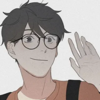 💱 Kreskówka, Osoba, Okulary, Machanie, Postać, Anime telegram sticker