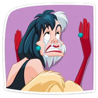 😭 Cruella de Vil 101 Dalmatians Cruella de Vil, Disney, Dibujos animados, Llorando, Emociones, Guantes, Vestido, Triste whatsapp sticker