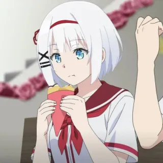 🍁 Anime, Garota, Comendo, Fofa, Cabelo branco, Olhos azuis telegram sticker