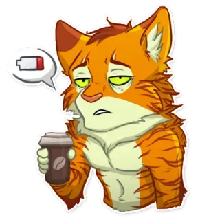 ☕️ chat, fatigué, batterie faible, café, dessin animé, animal whatsapp sticker