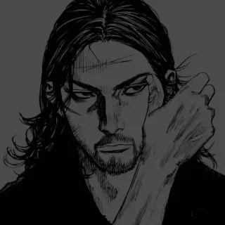 💜 Miyamoto Musashi Vagabond 宮本武蔵, バガボンド, 侍, 漫画, アニメ, キャラクターポートレート telegram sticker