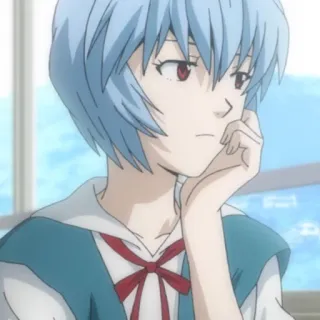 🦷 Rei Ayanami Neon Genesis Evangelion anime, postać, Rei Ayanami, Evangelion, niebieskie włosy, dziewczyna, manga, poważna telegram sticker