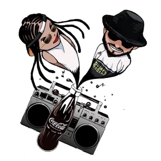 ◼️ música, boombox, coca-cola, casal, desenho animado, legal, estilo whatsapp sticker