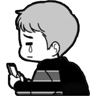 😭 sad, crying, phone, cartoon, black and white telegram sticker