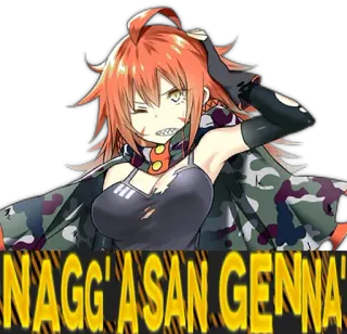 ☹️ NAGG'A SAN GENNA' texto ofensivo, anime, mangá, desenho animado, insulto telegram sticker