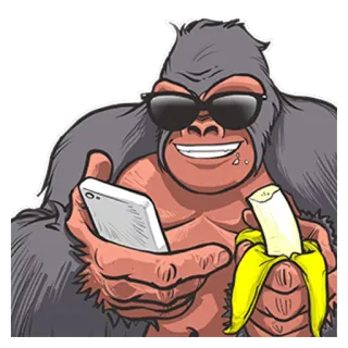 😊 Gorilla, Affe, Banane, Sonnenbrille, Handy, Cartoon telegram sticker