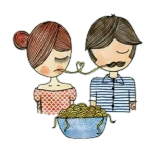 💑 coppia, spaghetti, amore, romantico, cartoni animati, cibo, pasta, bizzarro telegram sticker