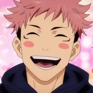 😆 Yuji Itadori Jujutsu Kaisen аниме, улыбающийся, счастливый, розовые волосы, милый, мультфильм telegram sticker