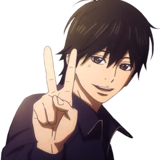 ✌ อนิเมะ, การ์ตูน, ตัวละคร, สัญลักษณ์สันติภาพ, เด็กผู้ชาย, มีความสุข telegram sticker