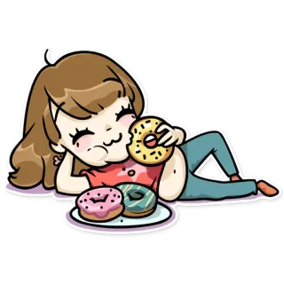 🍩 пончик, еда, ест, десерт, мультфильм telegram sticker