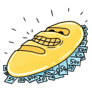 🍞 50p 50p 50p 50p 50p 50p 50p 50p 50p brood, geld, 50 cent, grappig, cartoon, eten, valuta telegram sticker