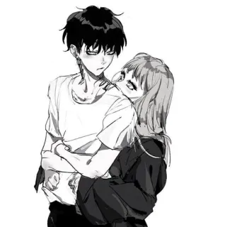 🖤 anime, casal, romance, abraço, amor telegram sticker