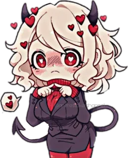 🥰 bonniesticker.etsy.net chibi, anime, démon, coeurs, kawaii, autocollant, mignon telegram sticker