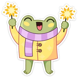 🥳 frog, sparklers, cartoon, happy, celebration, cute, sticker telegram sticker