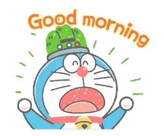 💬 Doraemon Good morning hoạt hình, chúc mừng, mèo, anime, buổi sáng, dễ thương telegram sticker
