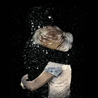 🖤 Frau, Kunst, Illustration, Abstrakt, Haare, Pferdeschwanz, Sterne, Porträt whatsapp sticker