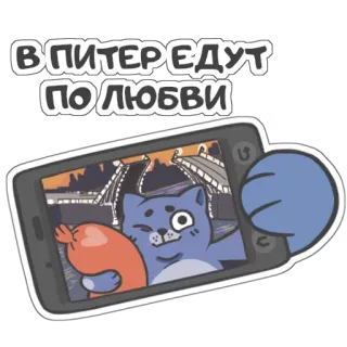 ❤️ В ПИТЕР ЕДУТ ПО ЛЮБВИ gato, salchicha, amor, San Petersburgo, Rusia, viajes, dibujos animados, animado whatsapp sticker
