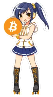 ☺️ chica anime, Bitcoin, Cripto, Patines, Moneda digital, Dibujo animado, Anime telegram sticker