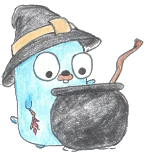 🍜 golang, gopher, halloween, bruja, caldero telegram sticker