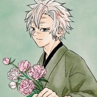 🤍 Sanemi Shinazugawa Demon Slayer 动漫, 漫画, 实弥, 鬼灭之刃, 花 telegram sticker