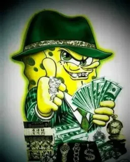 🤑 SpongeBob spongebob, argent, gangster, dessin animé, personnage, dollars telegram sticker