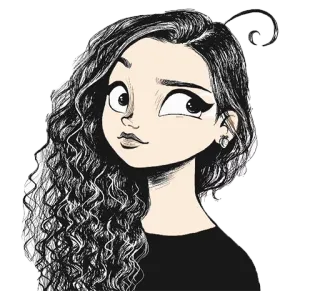 😕 femme, cheveux bouclés, dessin animé, fille, dessin telegram sticker