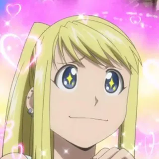 😍 Winry Rockbell Fullmetal Alchemist อนิเมะ, ผู้หญิง, ผมบลอนด์, ตาสดใส, หัวใจ telegram sticker