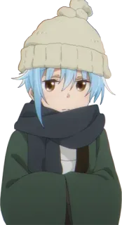 🙁 Anime, Karakter, Anak laki-laki, Musim dingin, Syal, Topi telegram sticker