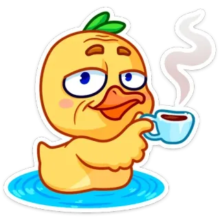 ☕️ pato, café, desenho animado, fofo, animal, adesivo telegram sticker
