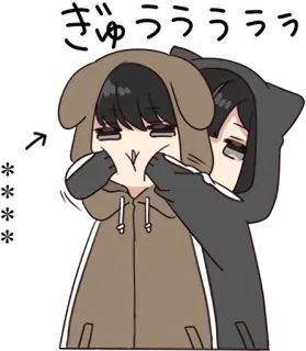 🍫 ぎゅううううう Anime, Câlin, Mignon, Kawaii, Sweat à capuche chien, Sweat à capuche chat telegram sticker