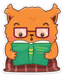 📚 동물, 여우, 독서, 책, 안경, 귀여운, 만화 telegram sticker