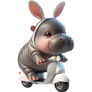 🛵 ippopotamo, orecchie da coniglio, scooter, carino, animale, mammifero, cartone animato telegram sticker