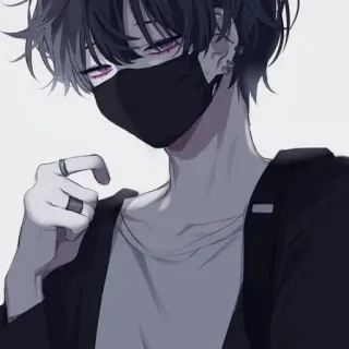 💔 Anime, Mâle, Masque, Cheveux noirs, Boucles d'oreilles, Bague telegram sticker