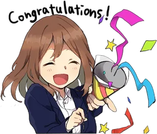 😄 Congratulations! gratulacje, świętowanie, konfetti, impreza, dziewczyna anime, szczęśliwy, sukces telegram sticker