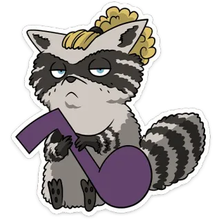 ⭐ 浣熊, 音乐, 音符, 动物, 卡通, 贴纸 telegram sticker